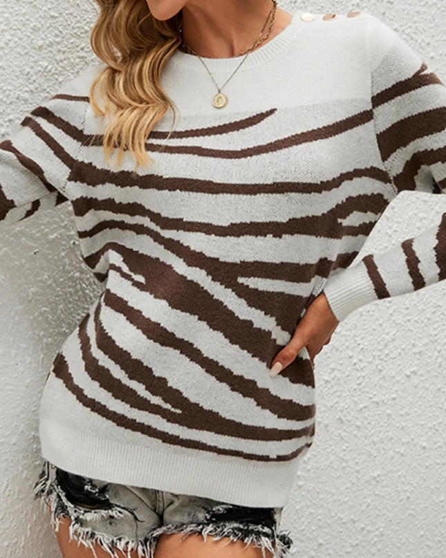 Zebra Print Round Neck Sweater