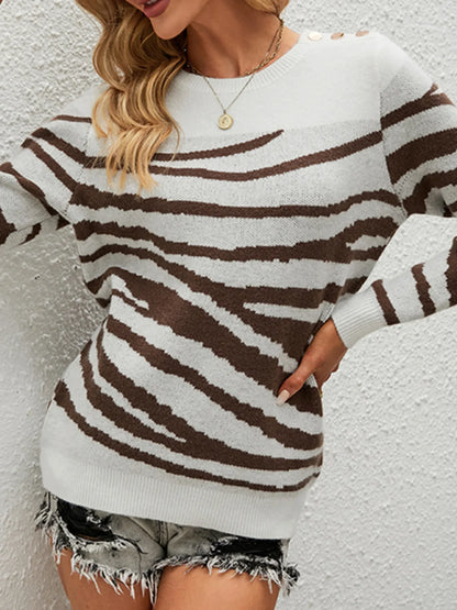 Zebra Print Round Neck Sweater