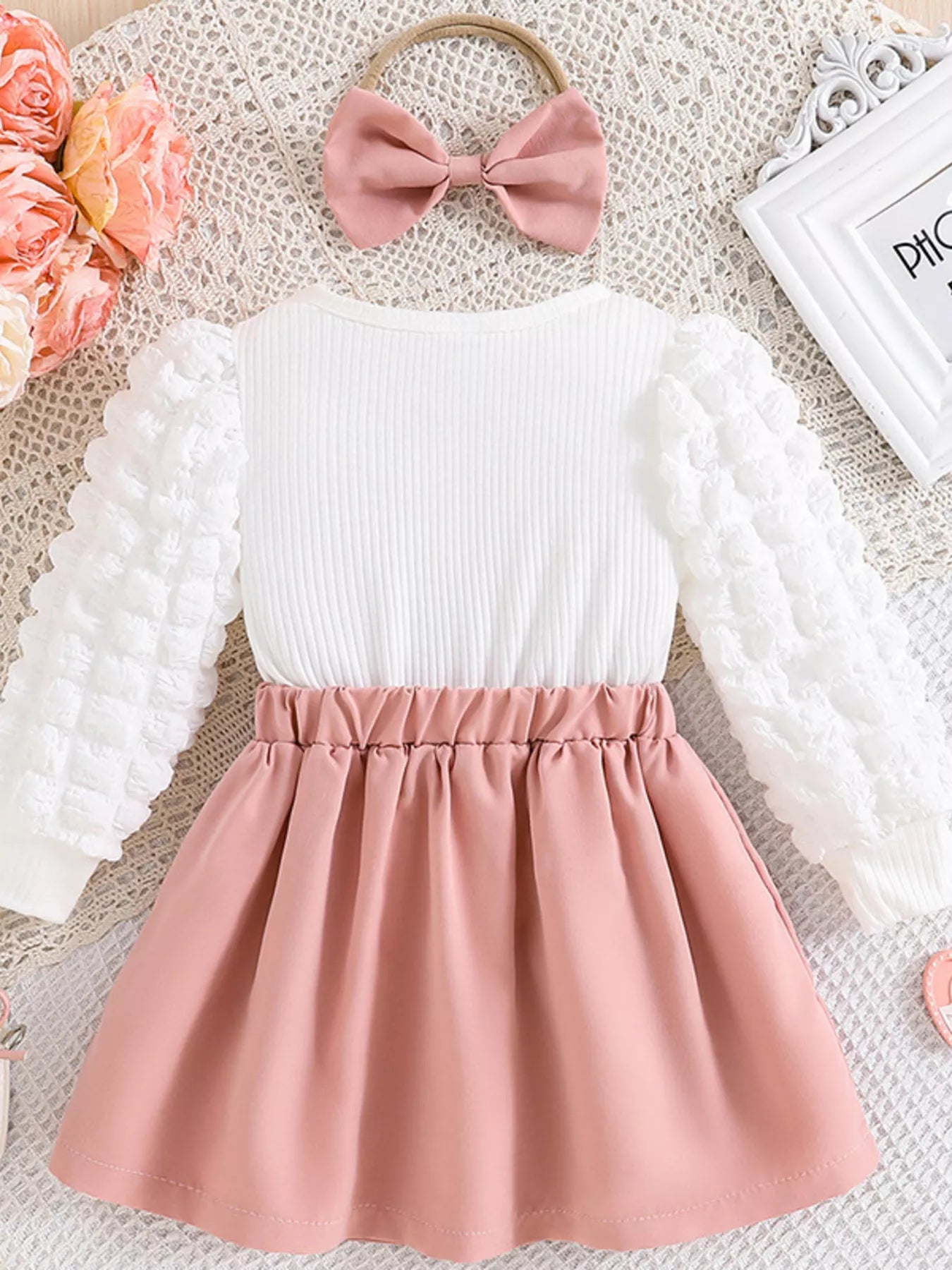 Children's Heart Bowknot Decor Dress with Headband