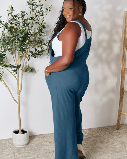 Double Take Full Size Wide Strap Overall with Pockets