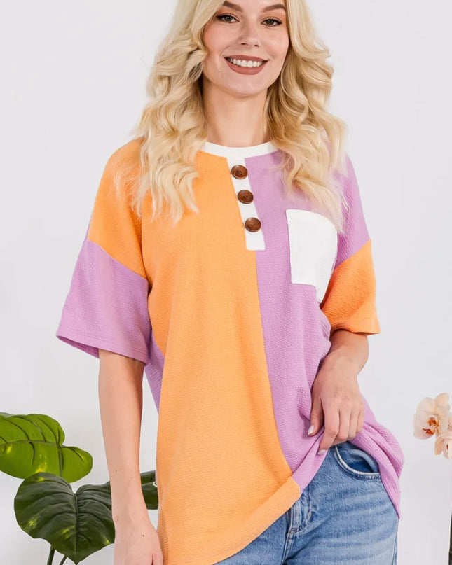 Celeste Full Size Color Block Short Sleeve T-Shirt LILAC