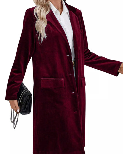 Lapel Collar Long Sleeve Longline Coat