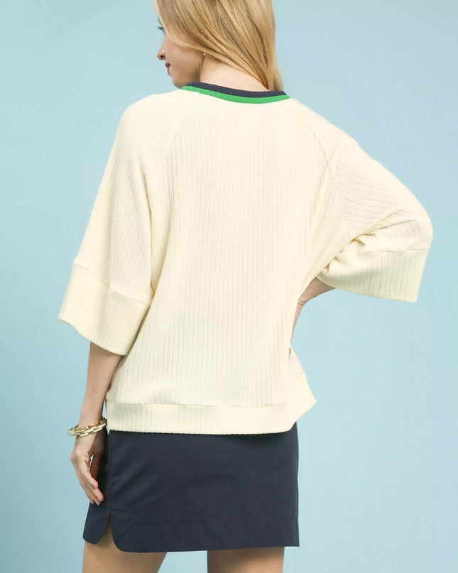Umgee Ribbed Knit Top with Contrast Trim
