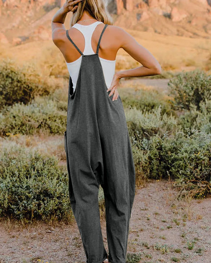 Double Take Full Size V-Neck Sleeveless Jumpsuit with Pockets