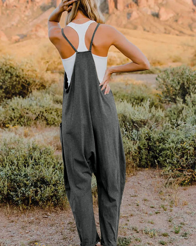 Double Take Full Size V-Neck Sleeveless Jumpsuit with Pockets