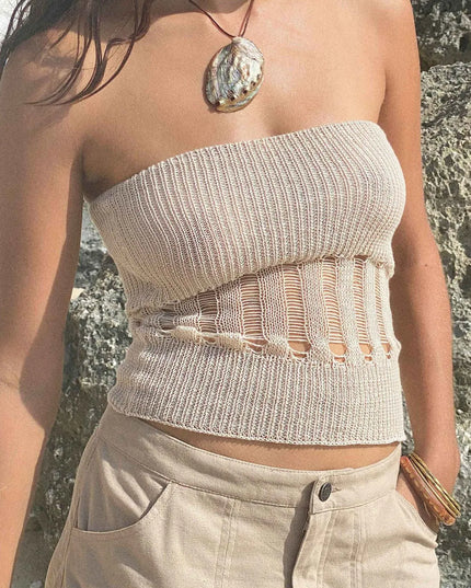 Openwork Knit Tube Top