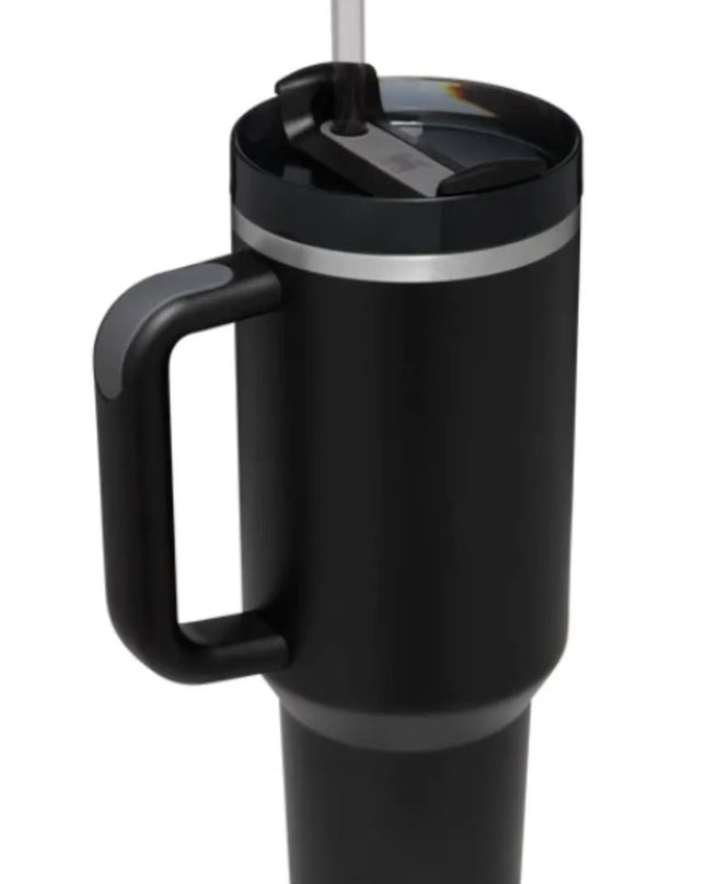 Stainless Steel Tumbler with Upgraded Handle and Straw Black One Size