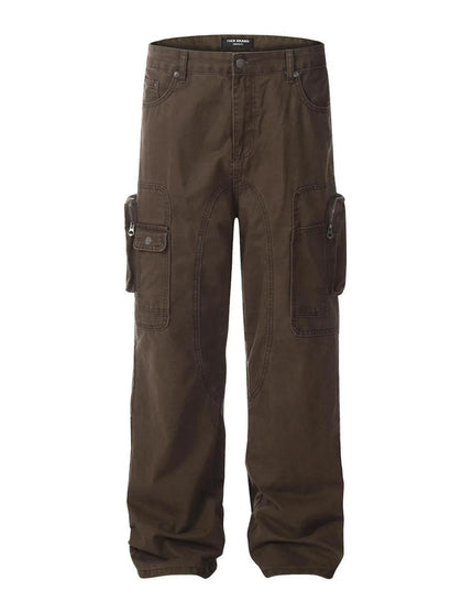 Men's Cargo Jeans with Multi-Pocket Coffee Color