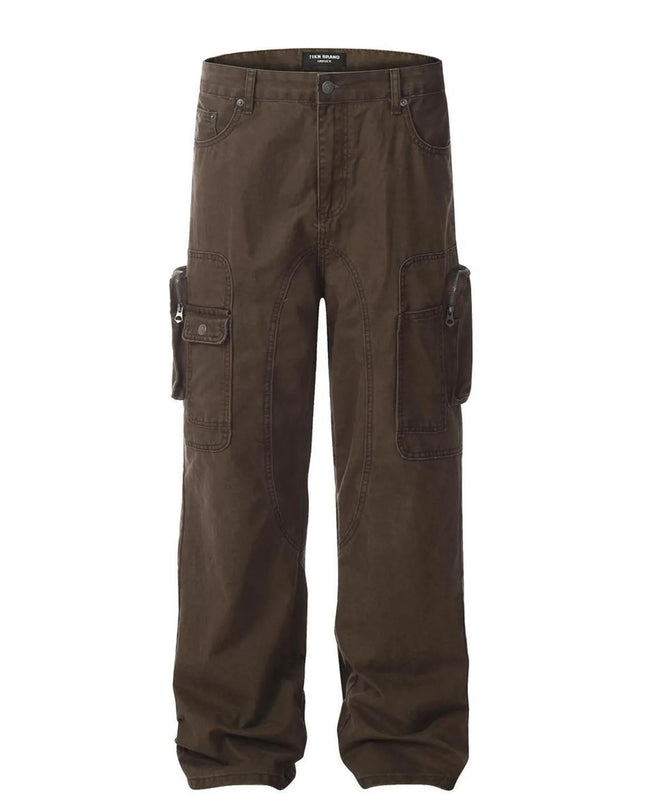 Men's Cargo Jeans with Multi-Pocket Coffee Color