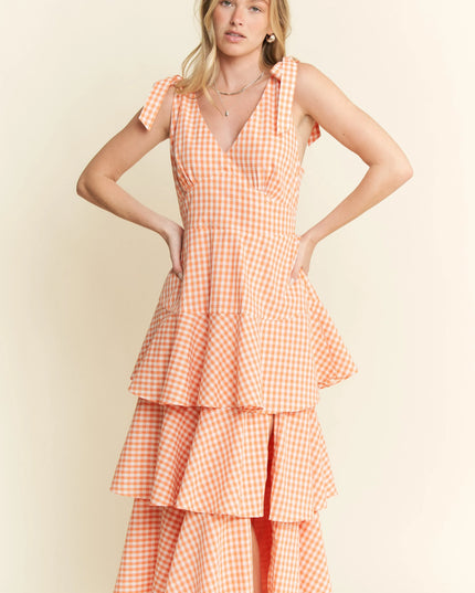 Jade By Jane Sleeveless Gingham Print Tiered Midi Dress