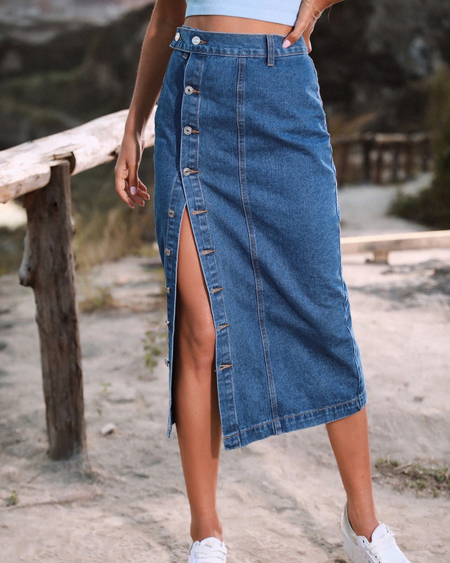 Button Down Denim Skirt French Blue