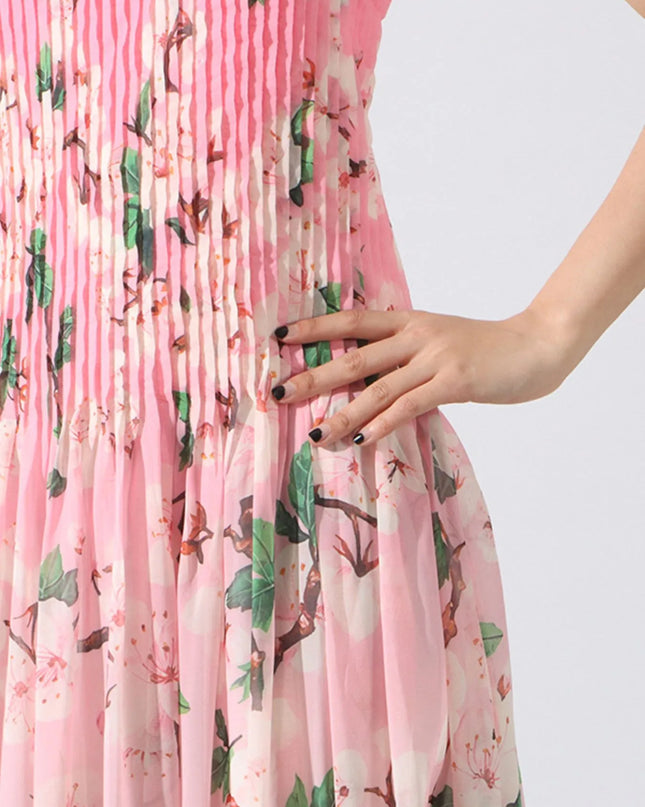 Floral Print Pleated Maxi Dress