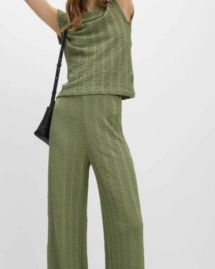 Round Neck Cap Sleeve Top and Pants Set