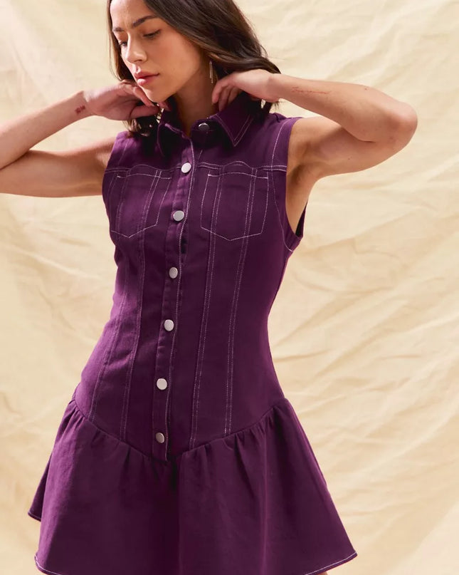 SO ME Button Down Sleeveless Collared Game Day Mini Dress