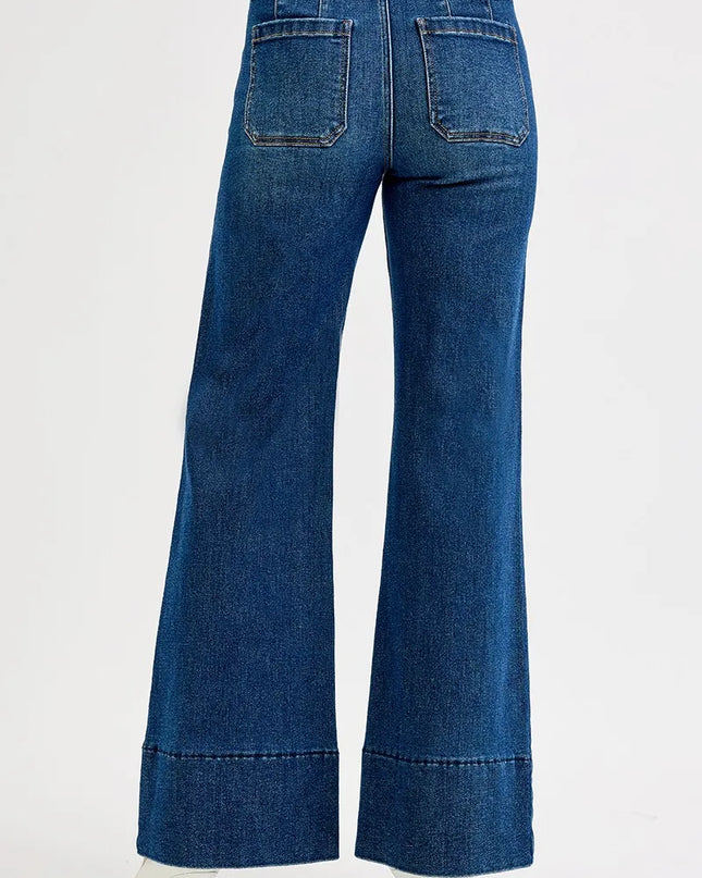 RISEN Full Size Tummy Control Mid Rise Ankle Wide Flare Jeans Plus Size