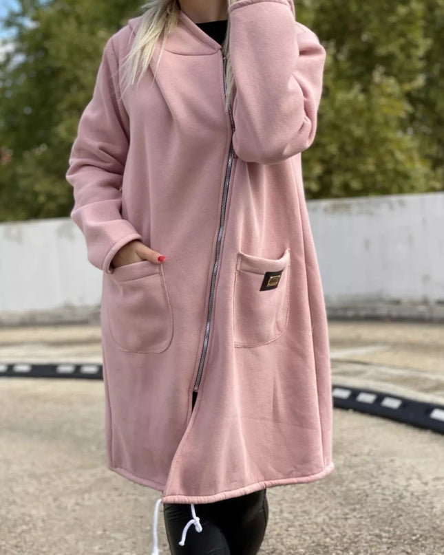 Full Size Asymmetrical Zip-Up Hooded Fleece Outerwear Plus Size Pink