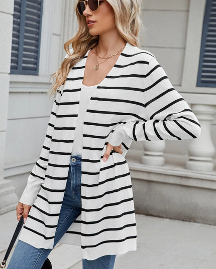 Striped Open Front Cardigan with Relaxed Fit 