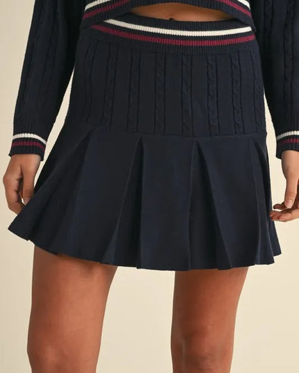 MABLE Cable-Knit Top and Pleated Skirt Sweater Set