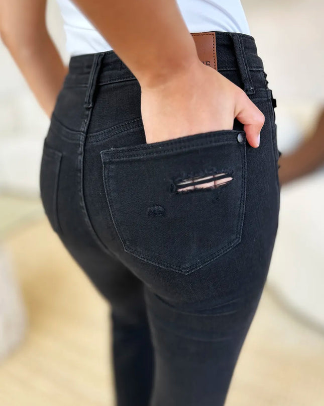 Judy Blue Full Size High Waist Distressed Flare Jeans