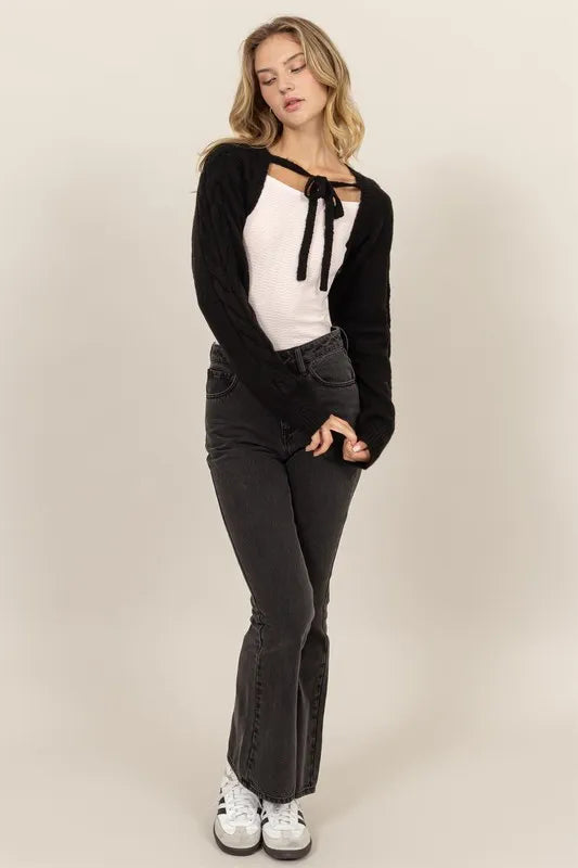 HYFVE Cable-Knit Tie-Front Shrug