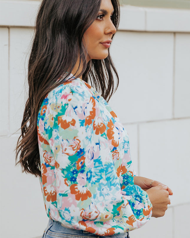 Floral Long Balloon Sleeve Bodysuit