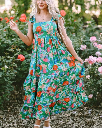 Tiered Ruffled Printed Sleeveless Dress
