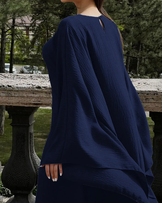 Round Neck Maxi Dress with Flowing Cape Sleeves