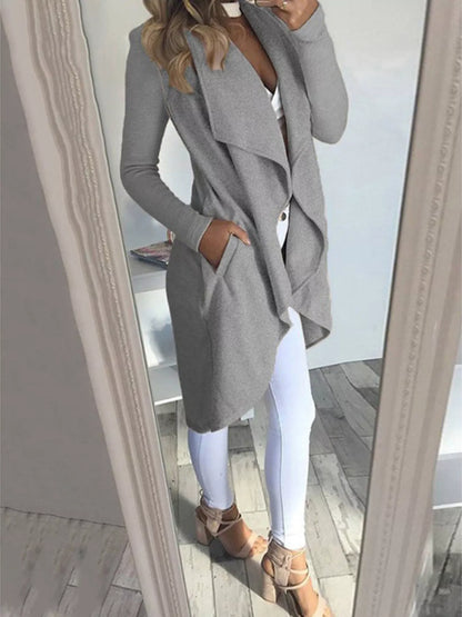 Full Size Lapel Collar Long Sleeve Coat Plus Size Gray