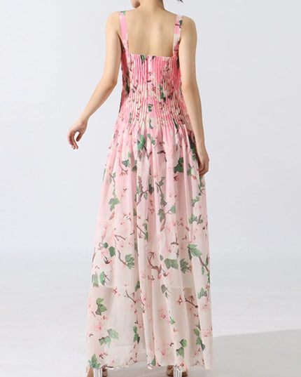 Floral Print Pleated Maxi Dress