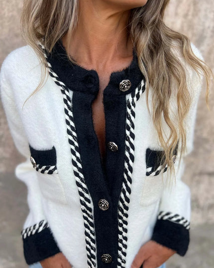 Contrast Trim Button Up Cardigan