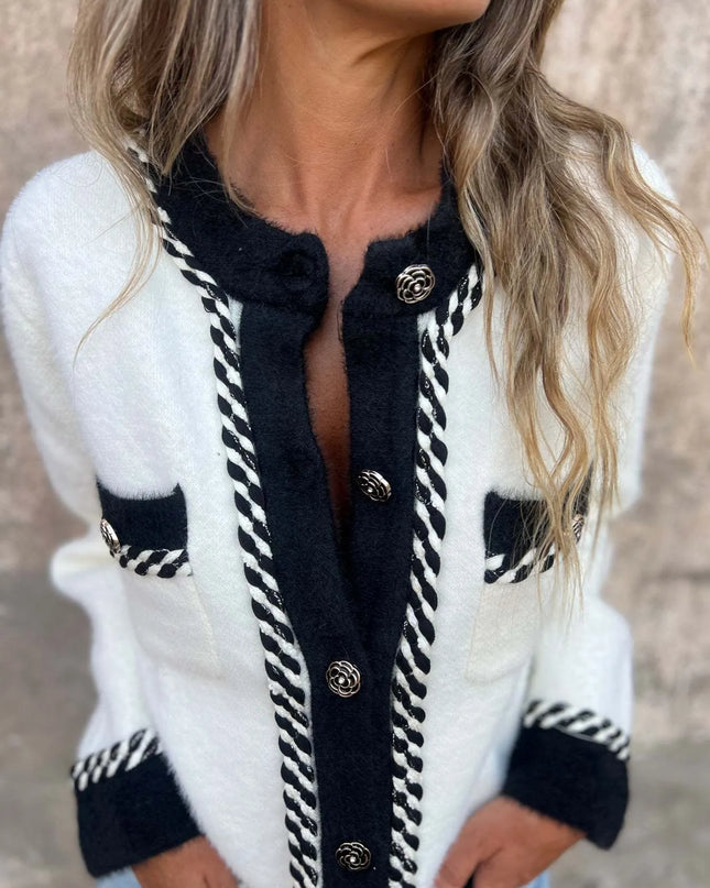 Contrast Trim Button Up Cardigan