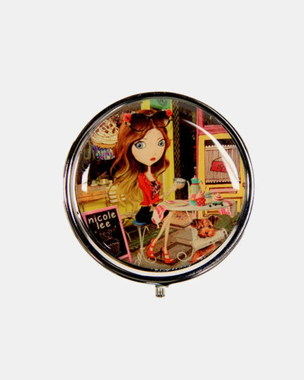 Nicole Lee USA Print Metallic Circular Small Pill Case Cupcake Girl One Size