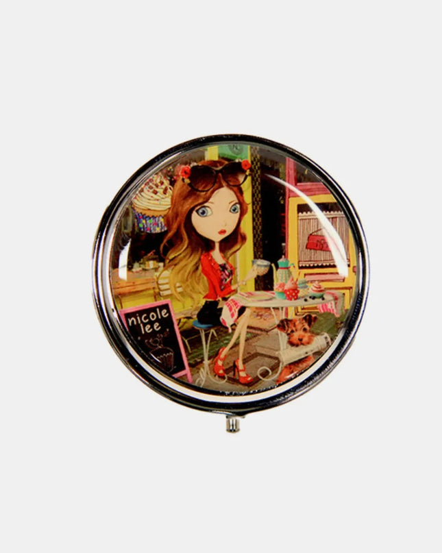Nicole Lee USA Print Metallic Circular Small Pill Case Cupcake Girl One Size