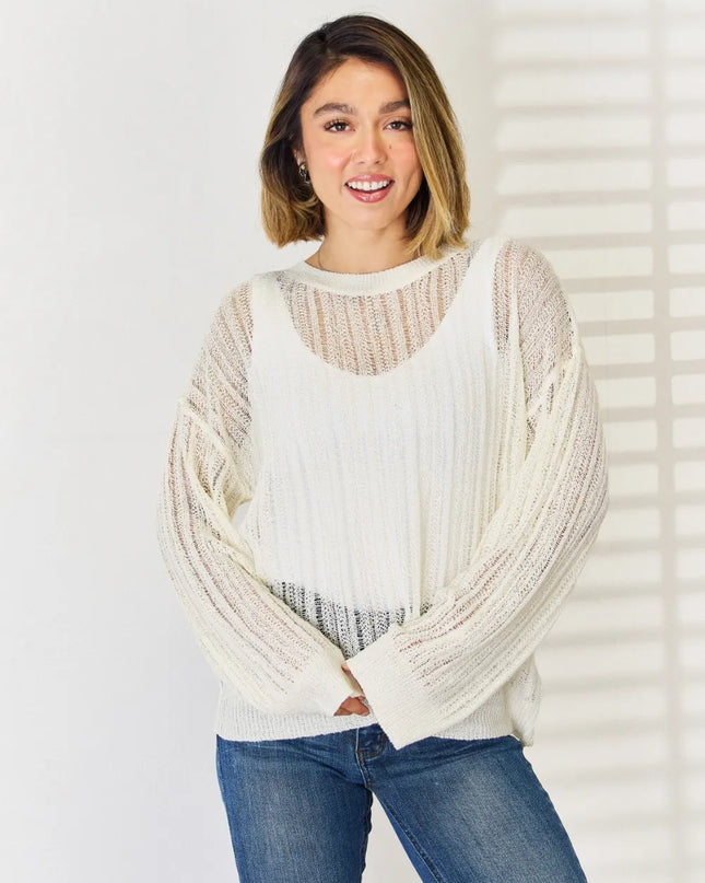 HYFVE Openwork Ribbed Trim Long Sleeve Knit Top