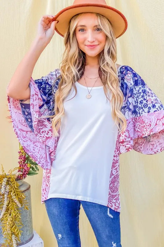 And The WhyFloral Print Bell Sleeve Top IVORY