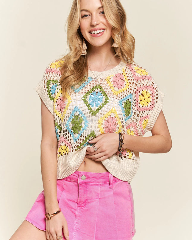 ADORA Multicolor Crochet Top NATURAL