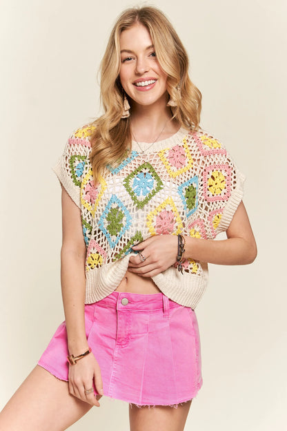 ADORA Multicolor Crochet Top NATURAL