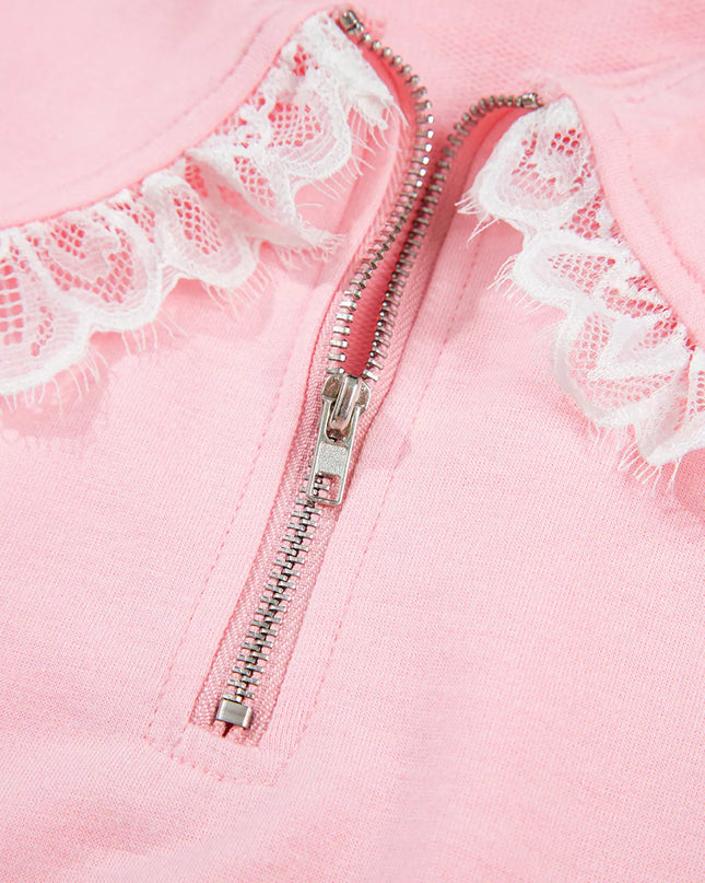 Peter Pan Lace Embellished Neck Sweatshirt and Skirt Two Piece Set