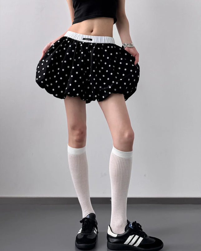 Polka Dot Bubble Shorts with Elastic Waistband