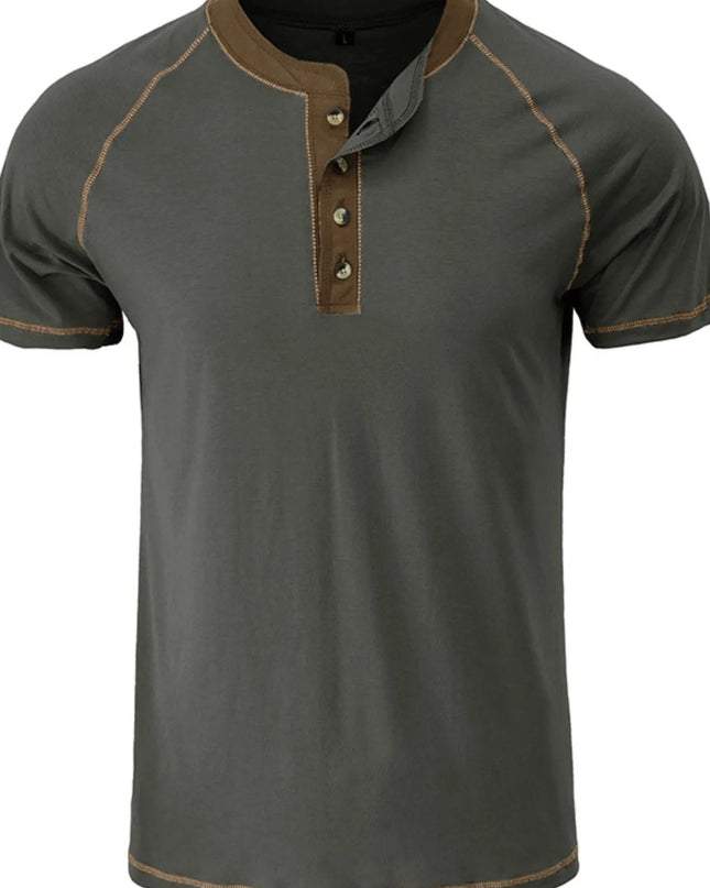 Men's Contrast Trim Henley Polo Shirt