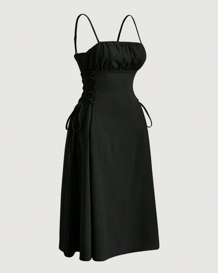 Ruched Midi Cami Dress with Side Tie Details