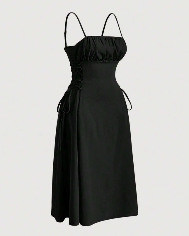 Ruched Midi Cami Dress with Side Tie Details