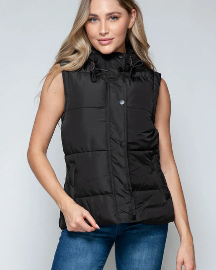 Snobbish Snap and Zip Closure Hooded Vest Midnight Black