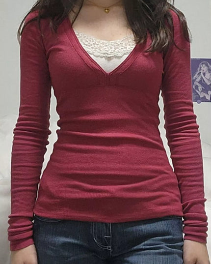 Long Sleeve T-Shirt with Lace Detail