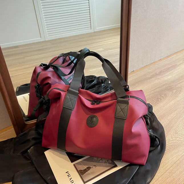 Oxford Cloth Travel Handbag Burgundy One Size