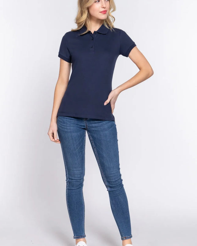 ACTIVE BASIC Full Size Classic Short Sleeve Polo Top