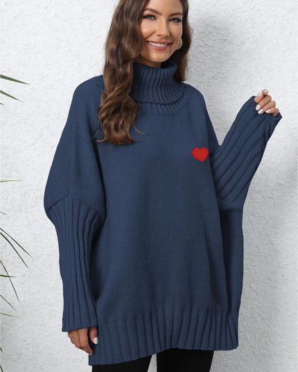 Turtle Neck Long Sleeve Ribbed Sweater