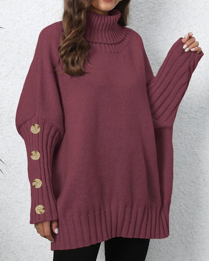 Turtleneck Long Sleeve Sweater Burgundy One Size