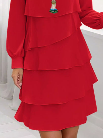 Full Size Layered Long Sleeve Mini Dress Plus Size