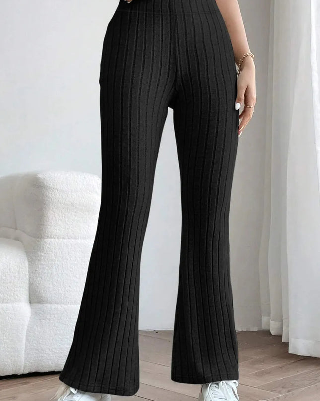 Basic Bae Full Size Ribbed High Waist Flare Pants